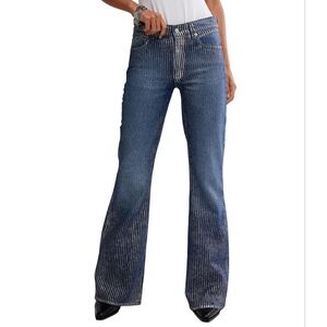 Free People We The Free West Coast Metallic Low-Rise Slim Fit Flare Jeans